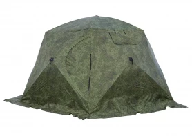 Палатка зимняя ЧУМ 3 (трехслойная, пиксель с выводом под трубу и навесом)